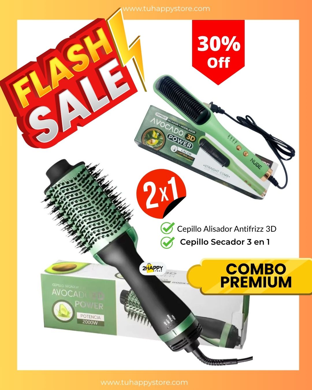 2X1 Cepillo Secador 3 en 1 + Alisador 3D Antifrizz